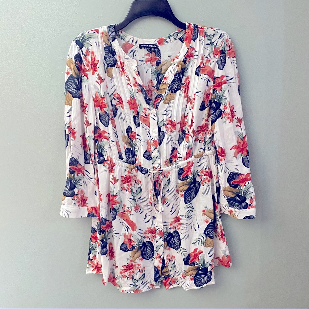 Floral Cinched Button Up Blouse